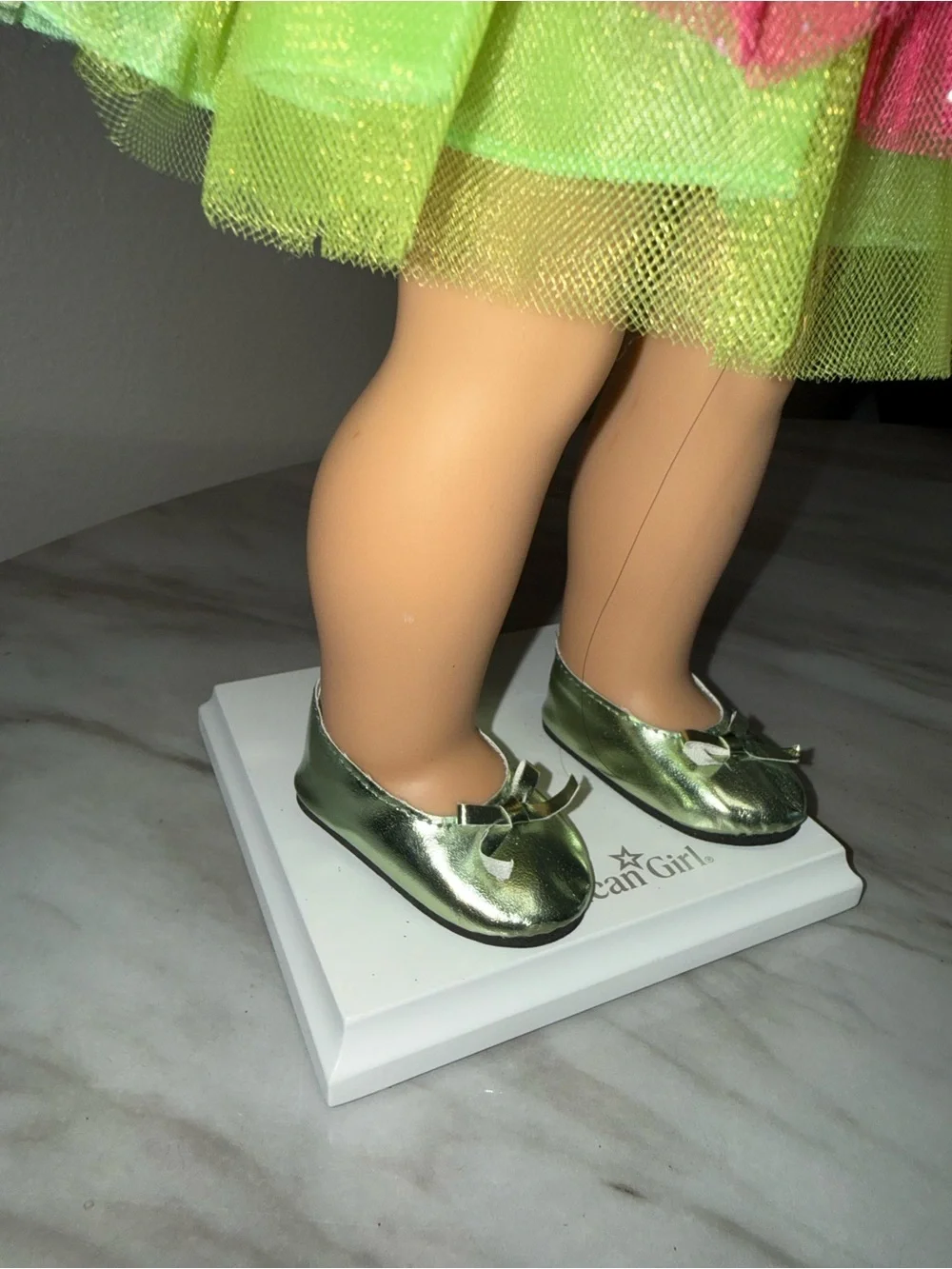 18” dolls neon pink green dress & sparkle green shoes